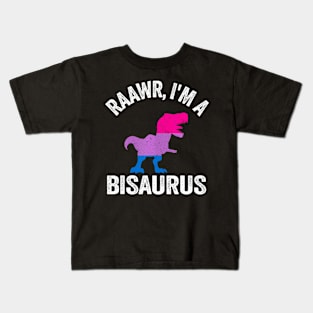 Raawr I'm A Bisaurus Dinosaur T-Rex Bisexual Flag Bi Pride Kids T-Shirt